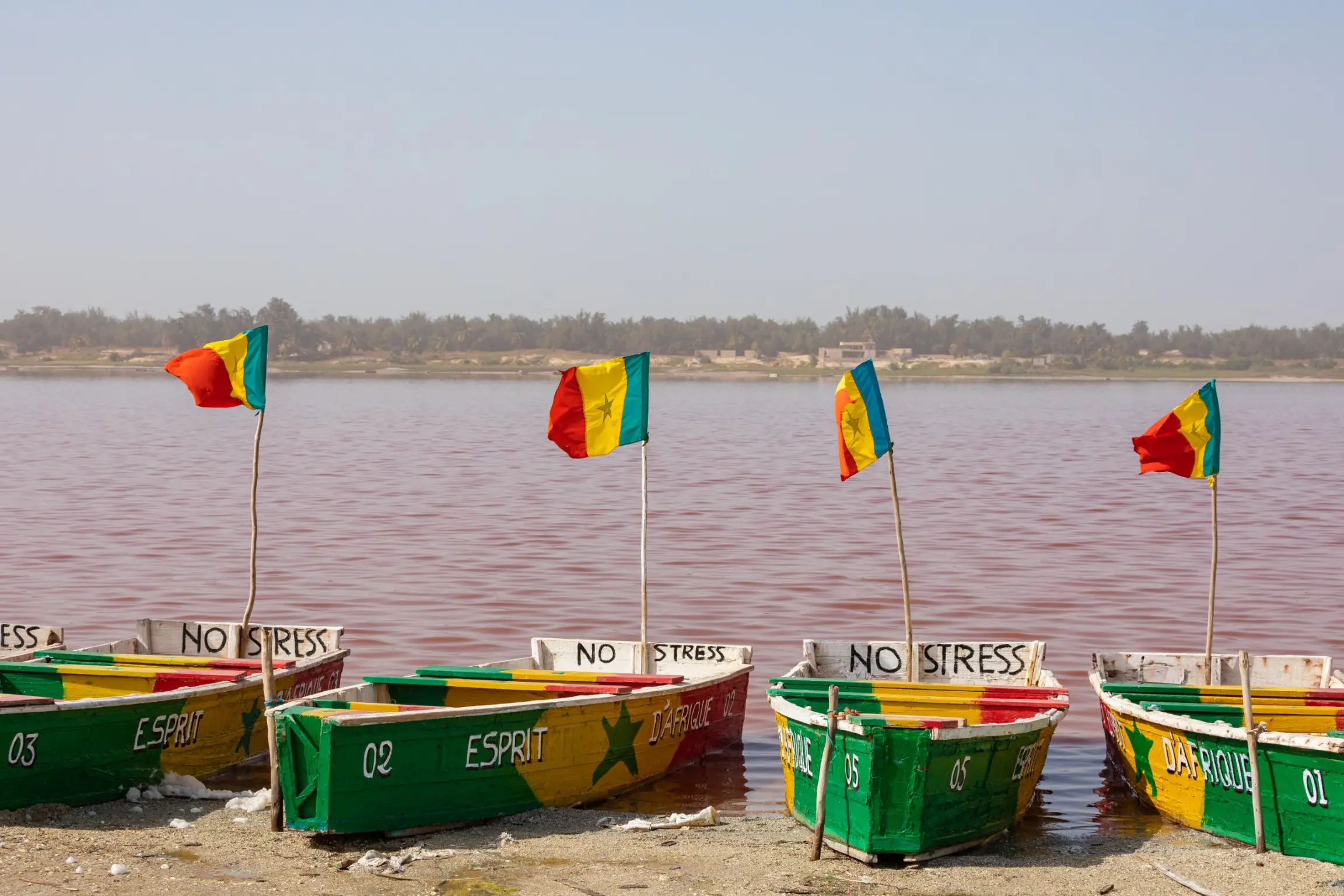 Barcas en el Lago Rosa de Senegal